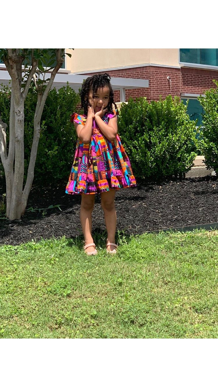 Purple Patch Dress with Hair Accessory