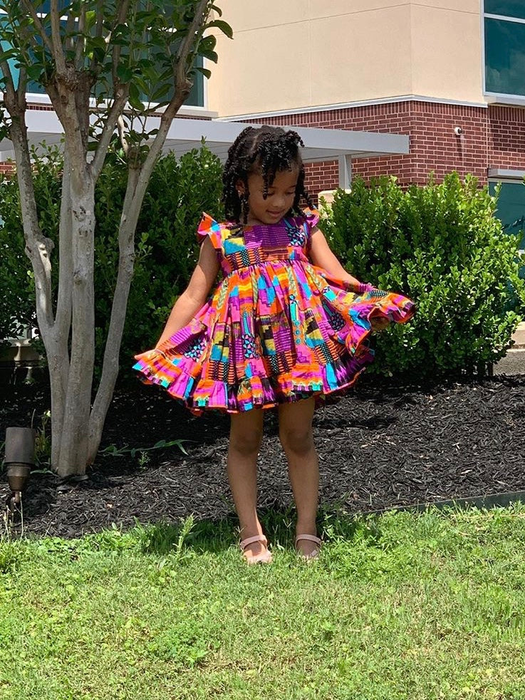 Purple Patch Dress with Hair Accessory