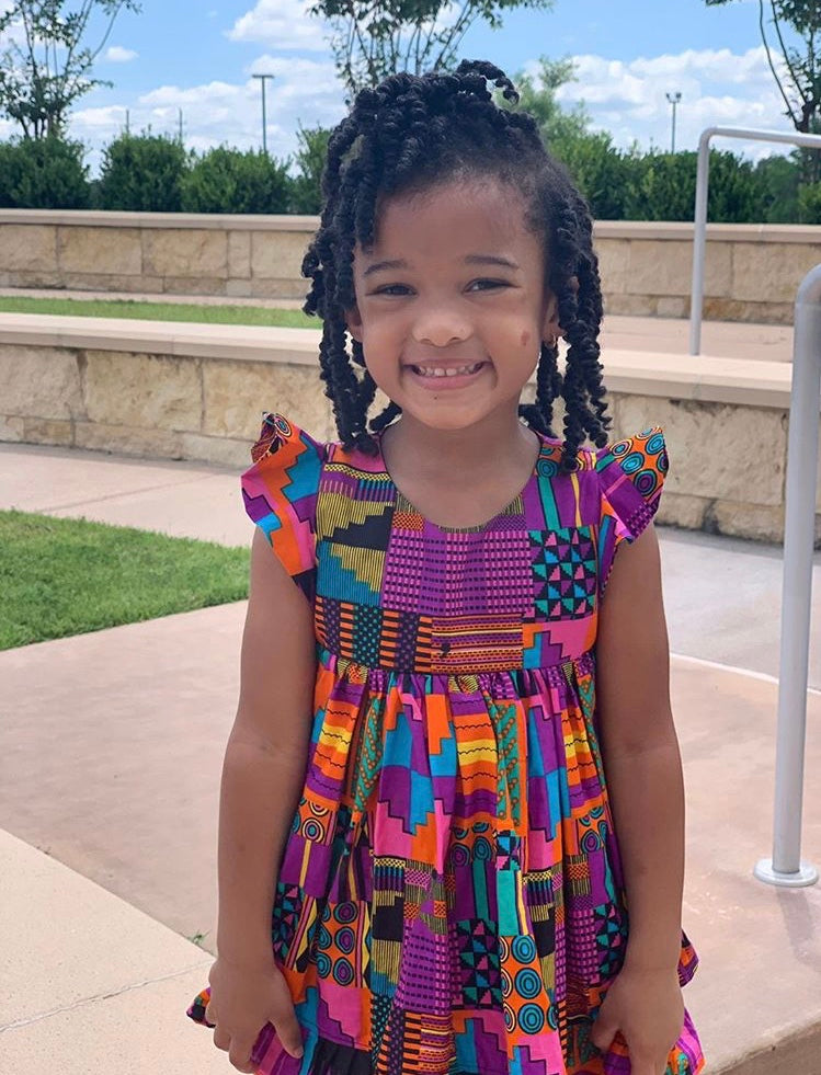 Purple Patch Dress with Hair Accessory