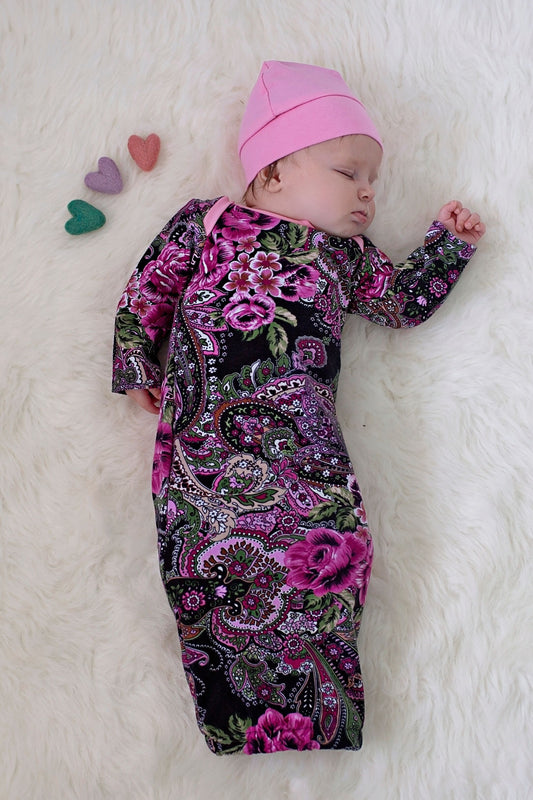 Pink floral baby gown 