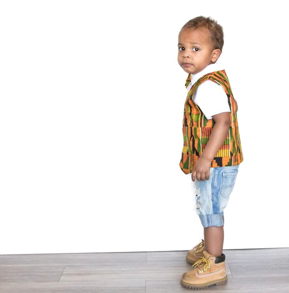 Chaleco Kente africano para niños y pajarita