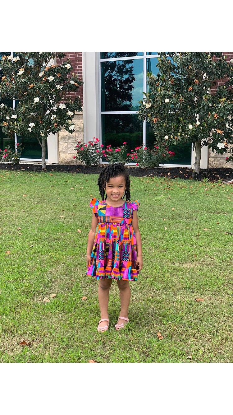 Purple Patch Dress with Hair Accessory