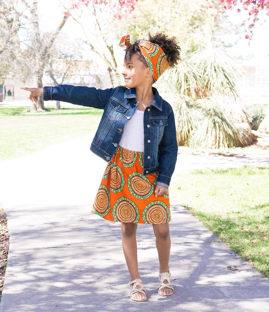 Orange African Skirt Set