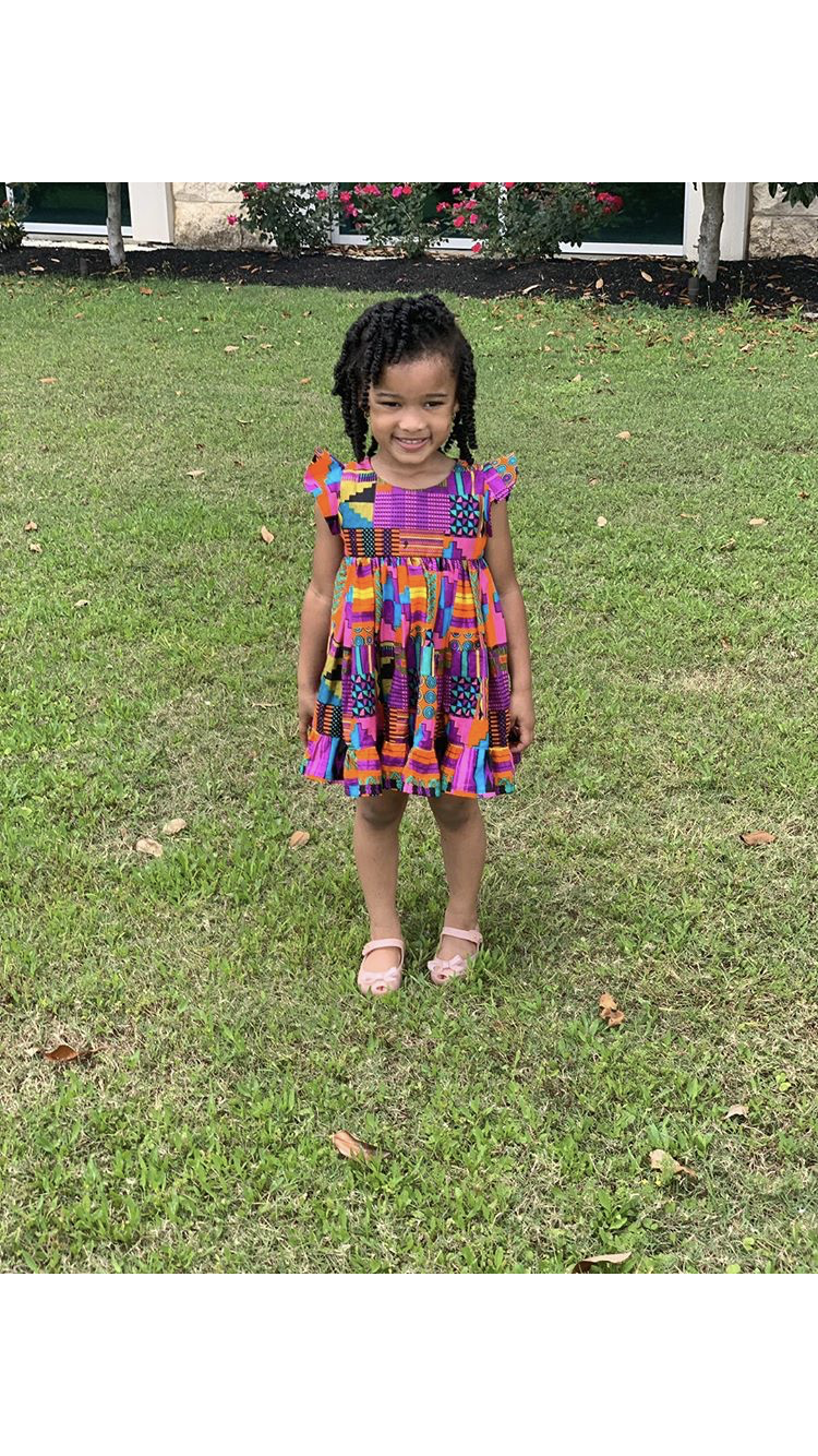 Purple Patch Dress with Hair Accessory