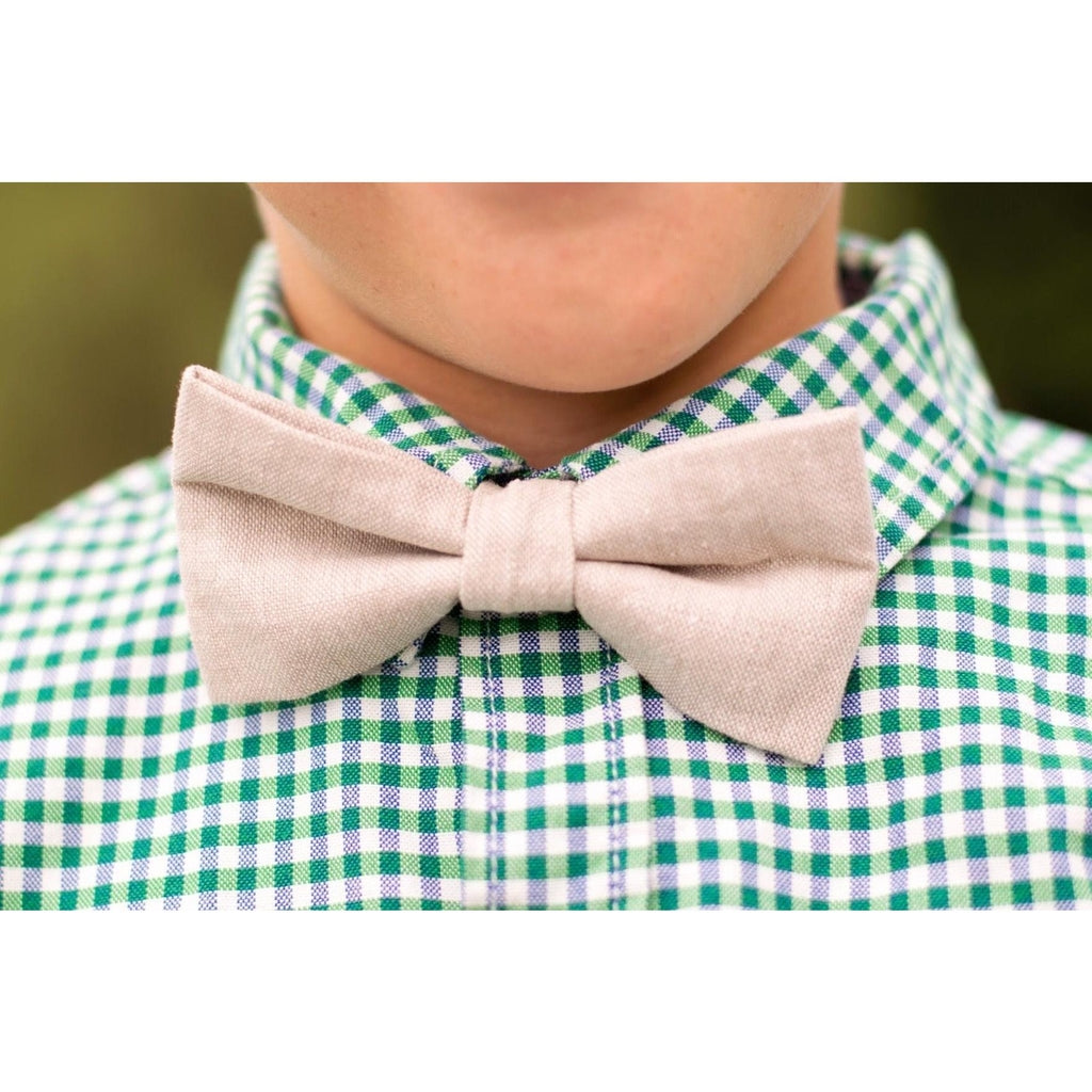 Natural color linen blend bow tie for boys and men