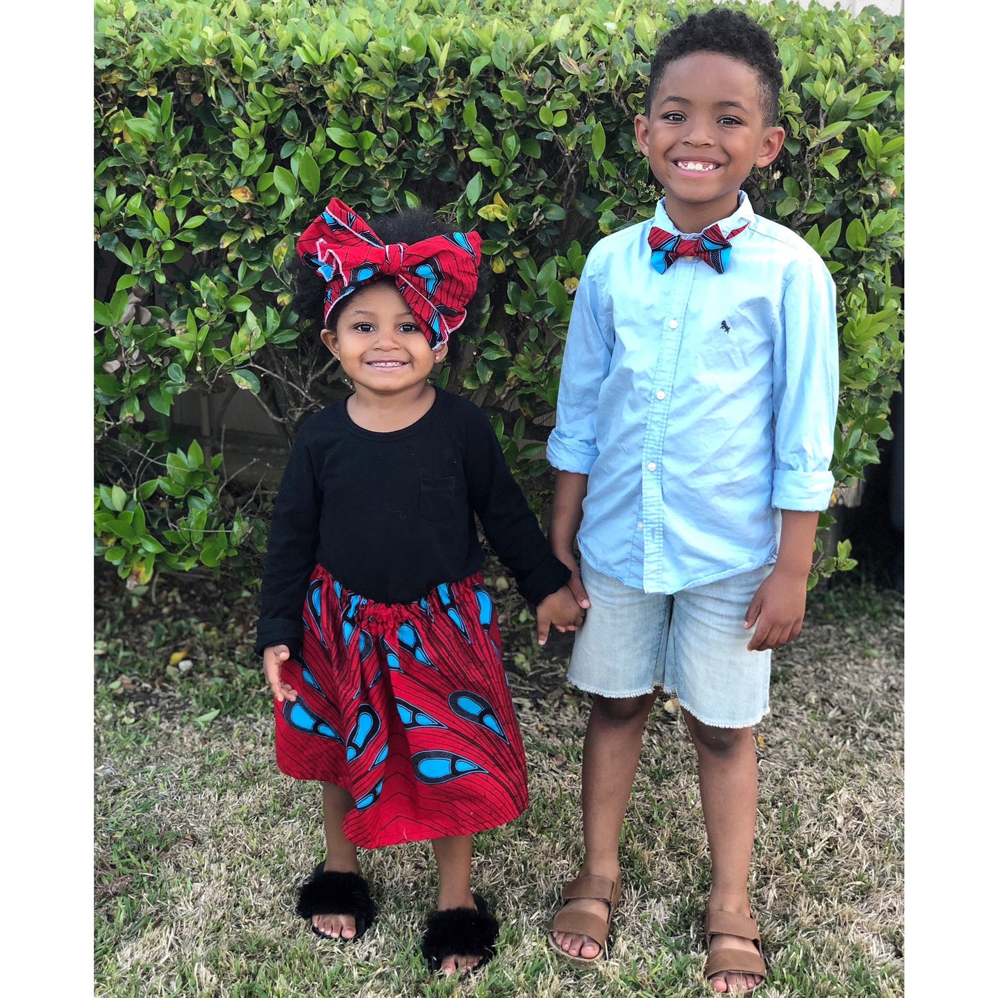 Red African Skirt and Bow Tie Set