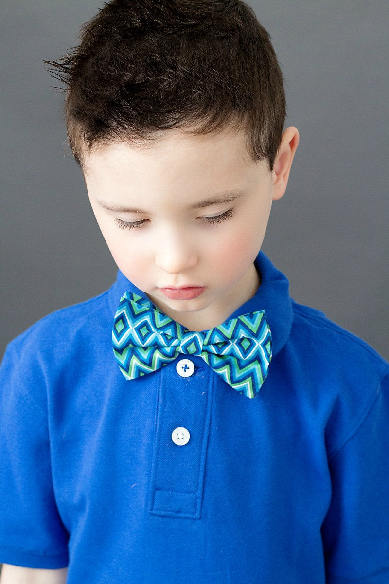 Boys Geometric Blue Bow Tie